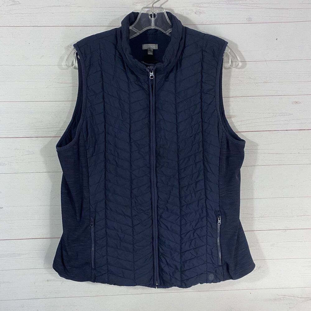 T by Talbots Womens Zip Front Quilted Vest Size XL Petite Blue Lined Pockets